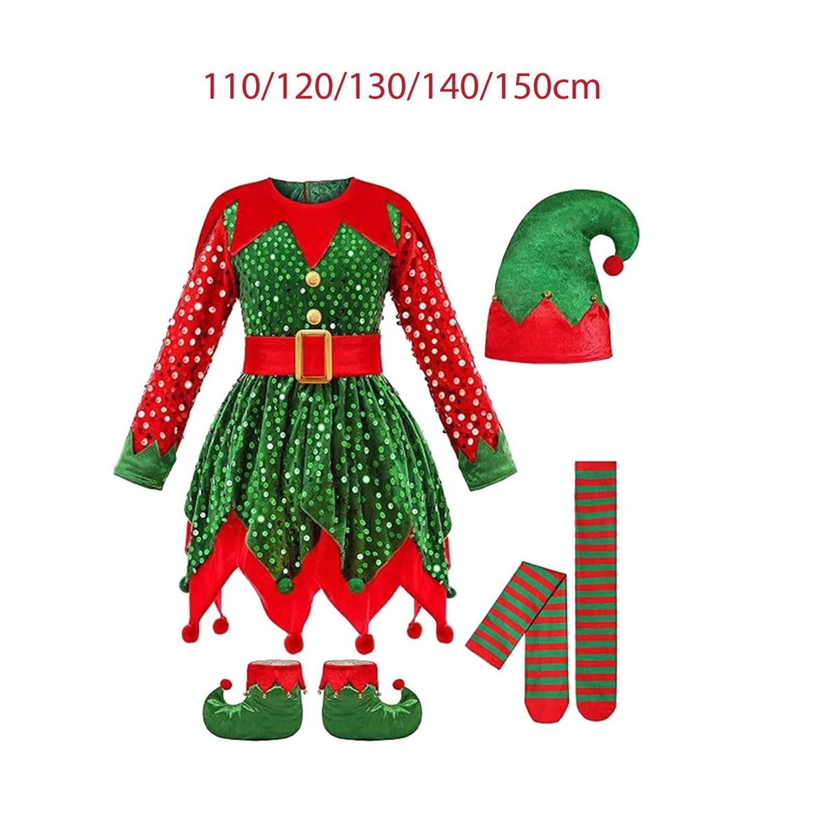 Costume Lutin Noel Enfant, Déguisement Lutin Enfant, Costume D'Noël Pour Filles Et Garçons, Costume D' De Noël Parent-Enfant Costume, Tenue Lutin Costume D' Pour Noël, Cosplay (Green-1, 2-3 Years