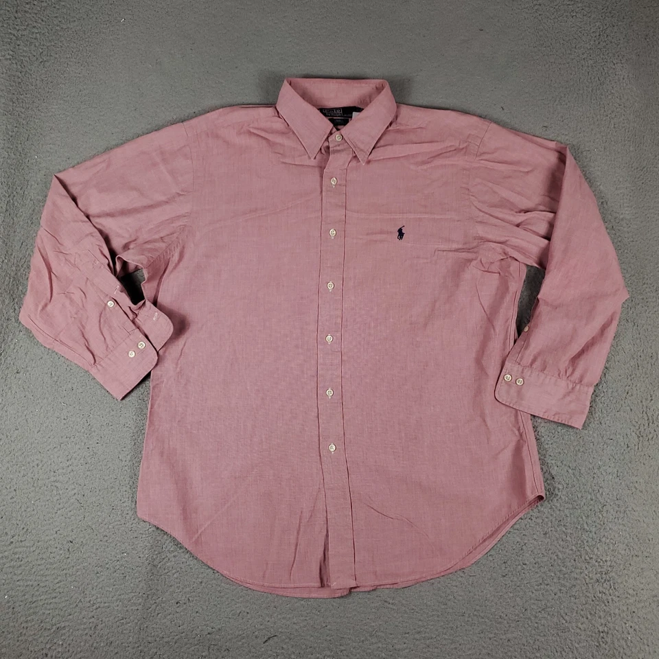 Camisa Ralph Lauren Para Hombre Talla 16 Rojo Pony Vestido Abotonado Manga Larga Foto 3 de 4