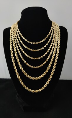 10K Gold Rope Chain Necklace 18-26 inches, Diamond  Cut