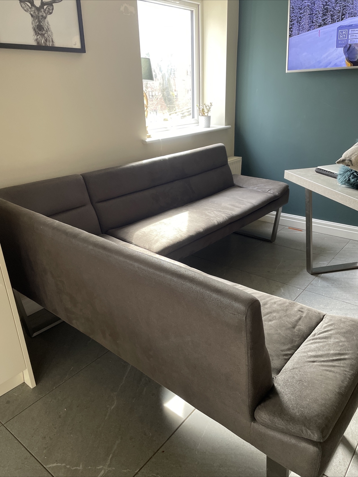 Caspian Grey Fabric left Hand Corner Dining Bench eBay