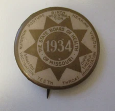 1934 Missouri State Board Of Health Pinback Button