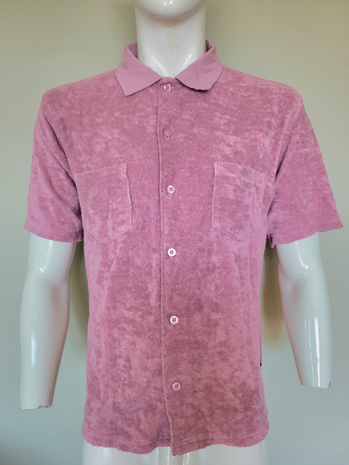 Men's Stussy Velour Shirt Pink Button Down Size L Gem