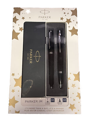 Parker IM Fountain Pen & Ballpoint Pen Gift Set, Black w/ Chrome Trim (1)