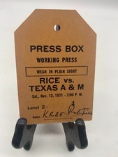 1971 Rice University vs. Texas A&M Press Box Working Press Pass (peach color)