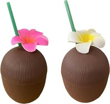 2Pcs Coconut Cup With Reusable Straw Hawaiian Cocktail Hen Summer Pool Parties