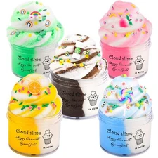 Cloud Slime Kit 5 Pack, with Peachybbies Rainbow Lemon Coffee Slime Charms, DIY