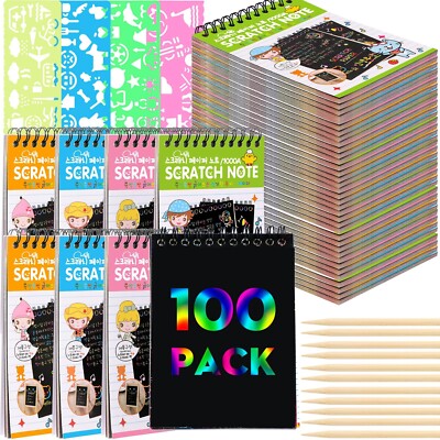Fulmoon 100 Pack Scratch Note Pads for Kids, Scratch Notebooks Bulk Scratch N...