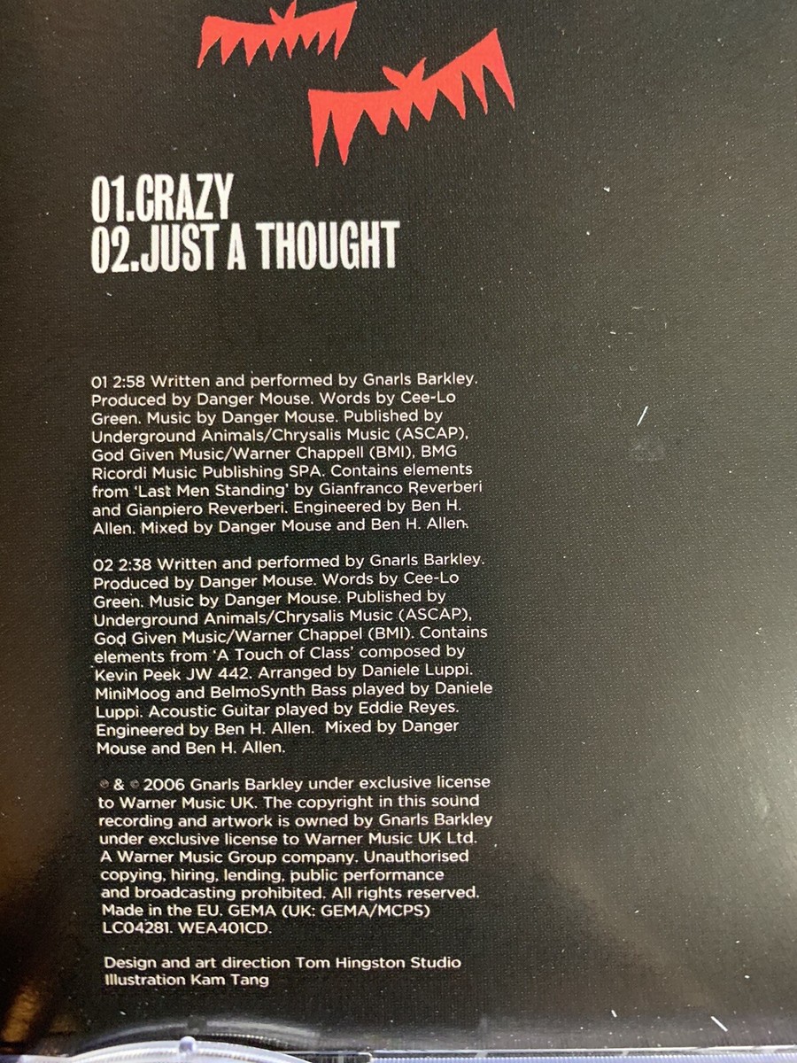 GNARLS BARKLEY - CRAZY [SINGLE] 2 Trks Very Clean Disc Like New