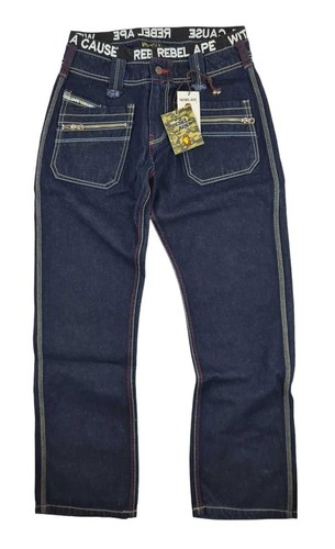 Men's Army Camo Patch Studded Slim Fit Rebel Ape Denim Jeans Biker Ripped Pants - Picture 7 of 7