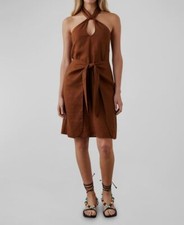 $228 Rails Women's Brown Linen Self-Tie Layer Halter Tanya Dress Size XS