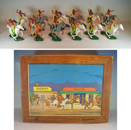 Cherilea 12 Piece Horsemen Indian Retail Original Box by Elastolin #072