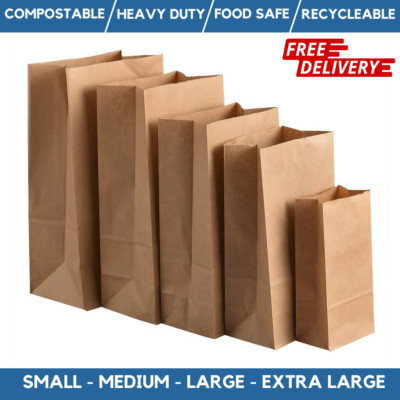 Braune Papiertüten ohne Griffe Kraft Food Takeaway Tragetaschen SOS Greiftaschen