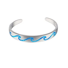 Blue Fire Opal Wave Cuff Bangles 925 Sterling Sliver Jewelry For Women Girl