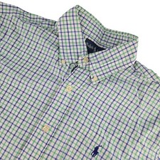 Ralph Lauren Mens Large Green/Blue Check S/S Classic Fit Button Down Shirt