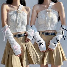 Winter Women Long Half Finger Fingerless Gloves Arm Hand Warmer Knitted Mittens