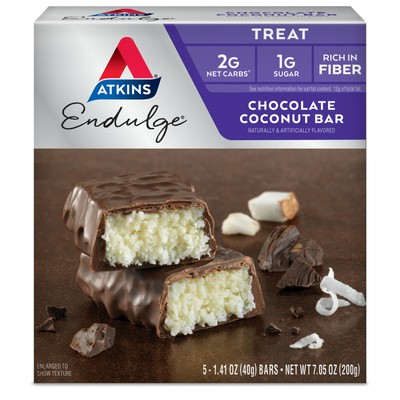 Atkins Endulge Chocolate Coconut Bar, 1.4 Ounce, 5 Count Bars (784922958358)