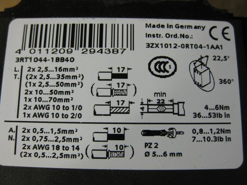 Siemens Sirius 3RT1044-1BB40 Contactor 24VDC coil 3 Pole 65A 20-60HP 200-690V - Picture 4 of 12