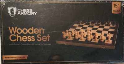 Chess Armory Wooden Chess Set - 15'' - w/Felted Game Board Interior for Storage