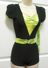 Black Cap Sleeve Jazz Shorty Unitard Hot Lime Dance Costume Small Adult