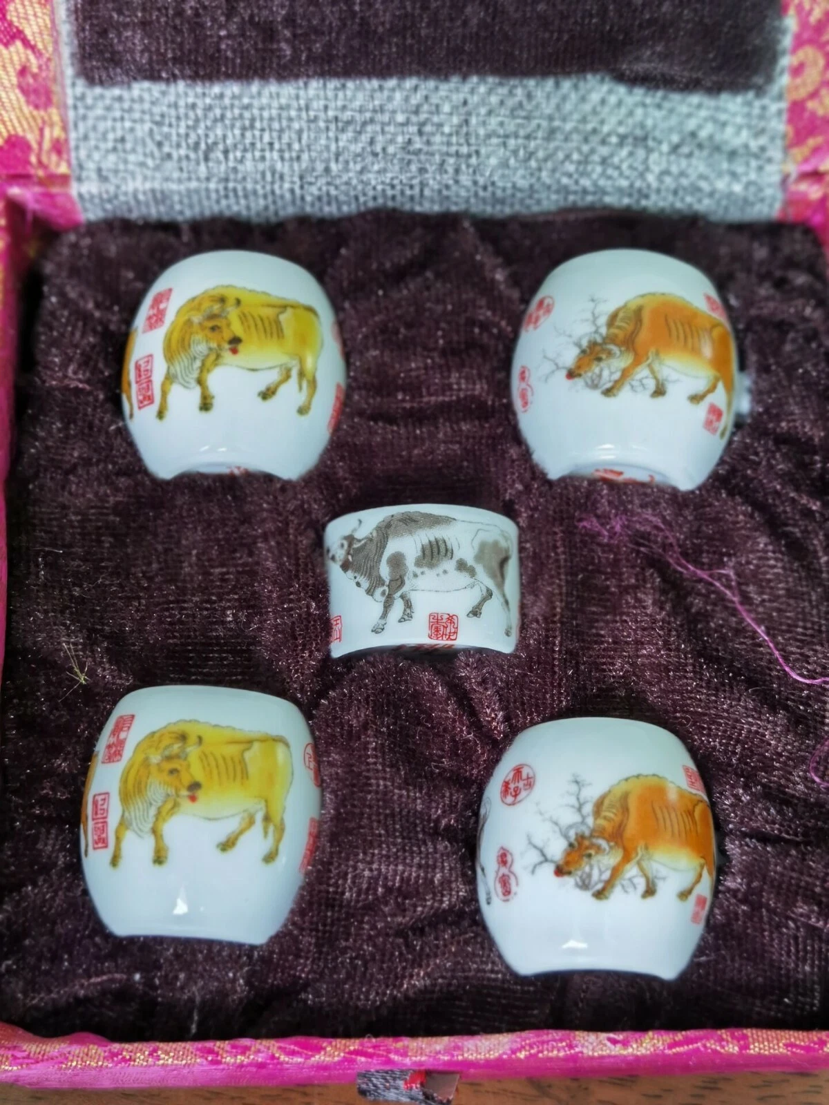 1set 5pcs Asian Bamboo Bird Cage cattle food ceramics cups 五牛.鸟食杯70142