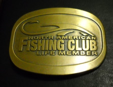 North American Fishing Club belt buckle 3" x 2 1/4" Brass for up to 1 3/4" belt