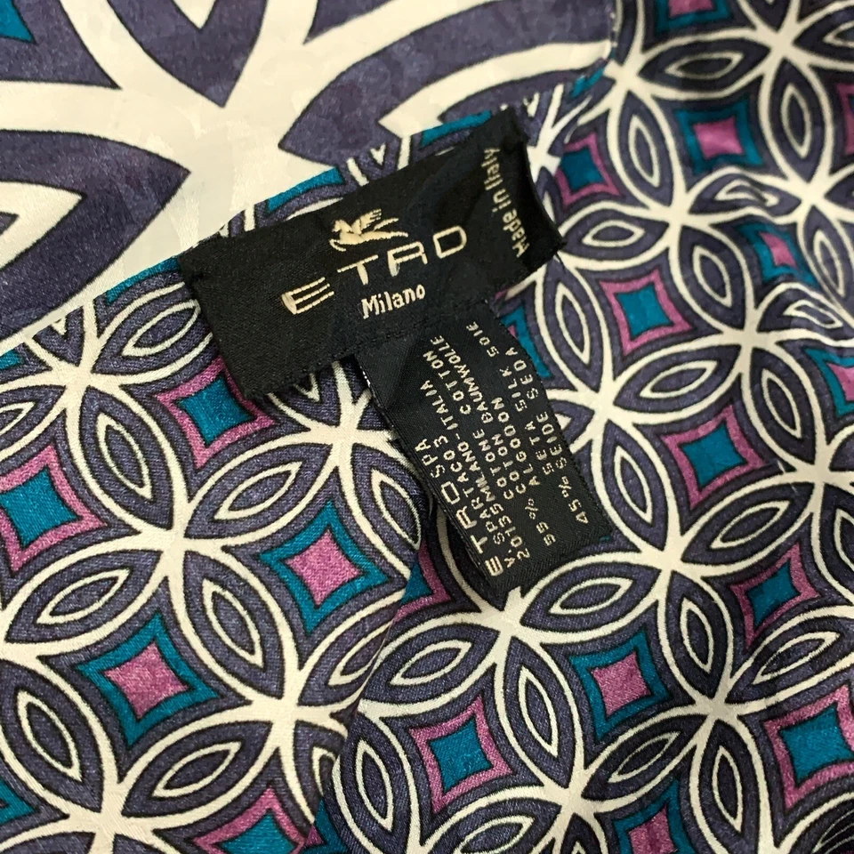 ETRO PAISLEY BOHEMIO AZUL RECTÁNGULO bufanda de seda 64/6 pulgadas HECHO EN ITALIA #a15 Foto 3 de 3