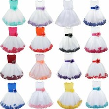 Petals Bow Princess Wedding Bridesmaid Formal Pageant Party Flower Girls Dresses