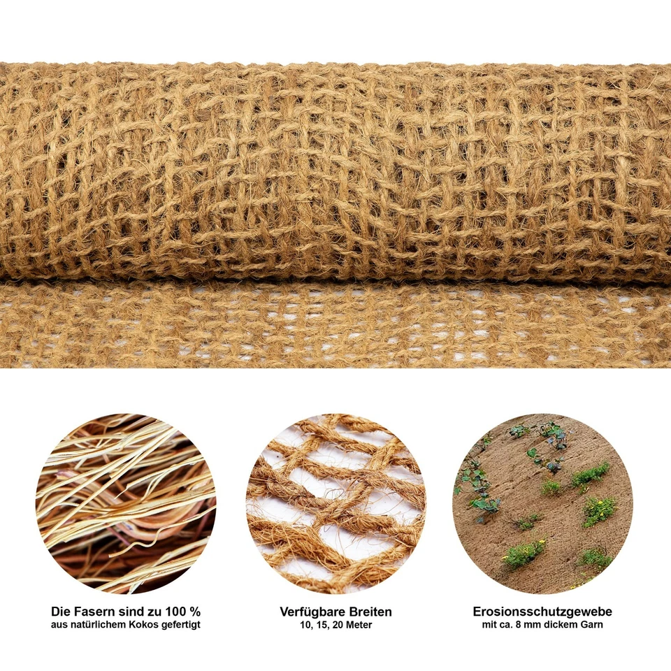 Böschungsmatte 1m breit 400- 700g/m² Kokosmatte Ufer Teich + Erdanker GRATIS - Bild 4 von 4