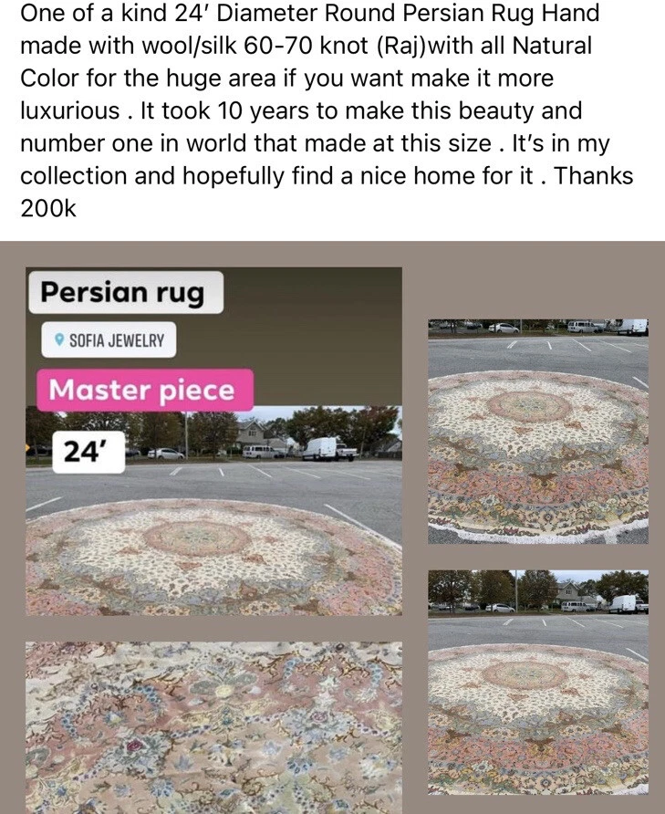 Auténtica alfombra circular extra grande tejida a mano de seda y lana Tabriz 24’ Foto 2 de 4