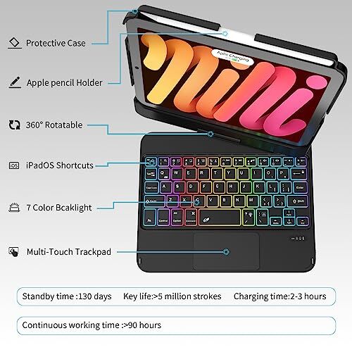 Keyboard Case for iPad Mini 7 & Mini 6,7 Color Backlit Keyboard Case for iPad Mini 7 & Mini 6,7 Color Backlit