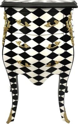 Casa Padrino Barock Kommode Karo Design Schwarz / Weiß / Gold - Handgefertigt - Bild 1 von 2