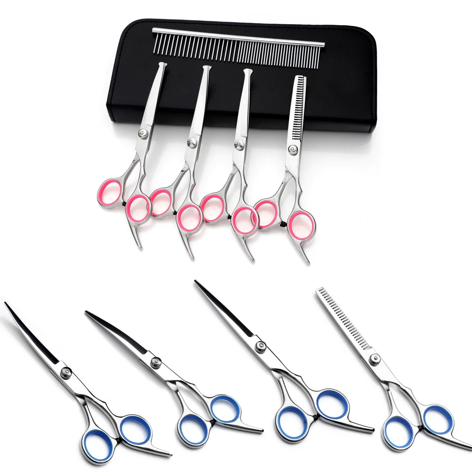 Professional Hair Fur Cutting Scissors Pet Dog Grooming Curved Shears Tool Kit - Image 3 of 4