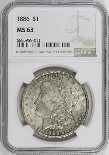 1886 Morgan Silver Dollar $1 NGC MS63, Color Ghost-Toning [28F15]