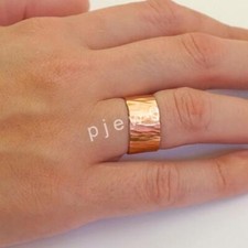 Brass, Silver and Copper Ring, Thick ring Hammered texture round Band ring P19