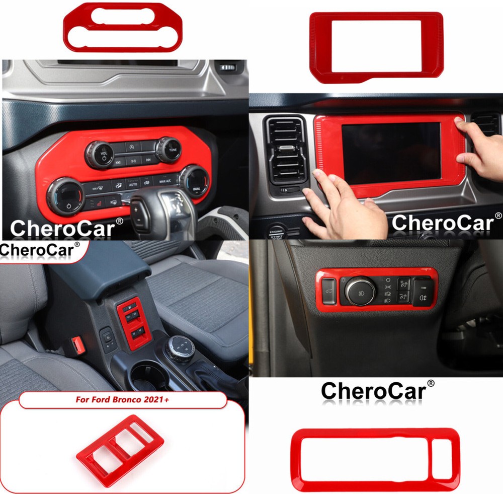 4PCS Full Whole Kit Cover Trims Accessories For Ford Bronco 2021+ Red Interior