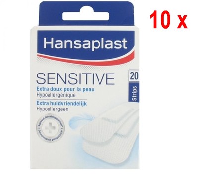 10 x Hansaplast Sensitive Heftpflaster Extra-hautfreundlich - 20 Streifen