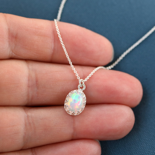 Anello In Opale Fuoco Simulato Arcobaleno In Argento Sterling 925 Taglia 8