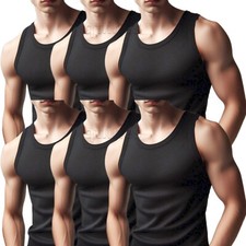 Men Black Vest Cotton Summer Tank Top Gym Plain Mens Vests  S -3XL  3 6 12 Pack