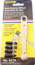 5pc GENERAL TOOLS RATCHETING OFFSET SCREWDRIVER SET 8075 RATCHET BITS PRECISION