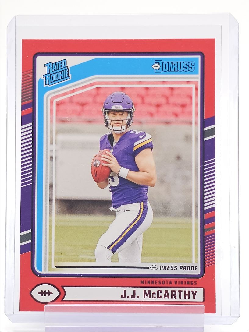 J.J. MCCARTHY 2024 DONRUSS RATED ROOKIE PRESS PROOF RED VIKINGS RC Q4832