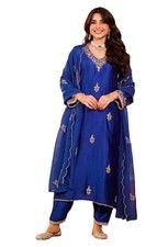 Women Embroidery Solid Straight Kurta and Pant Set with Dupatta