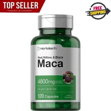 Maca Root Capsules 4800mg | 120 Pills | Red, Yellow, Black Maca | by Horbaach