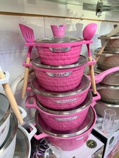 15 pcs nonstick cook ware pot set with glass lid spoons gloves set