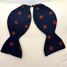 Vintage Rivetz Of Boston Bow Tie Hand-blocked Print Silk Blue Red Self Tie
