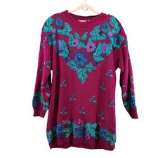 Nordstrom Point of View Vintage Floral Knit Sweater Dress Medium Retro