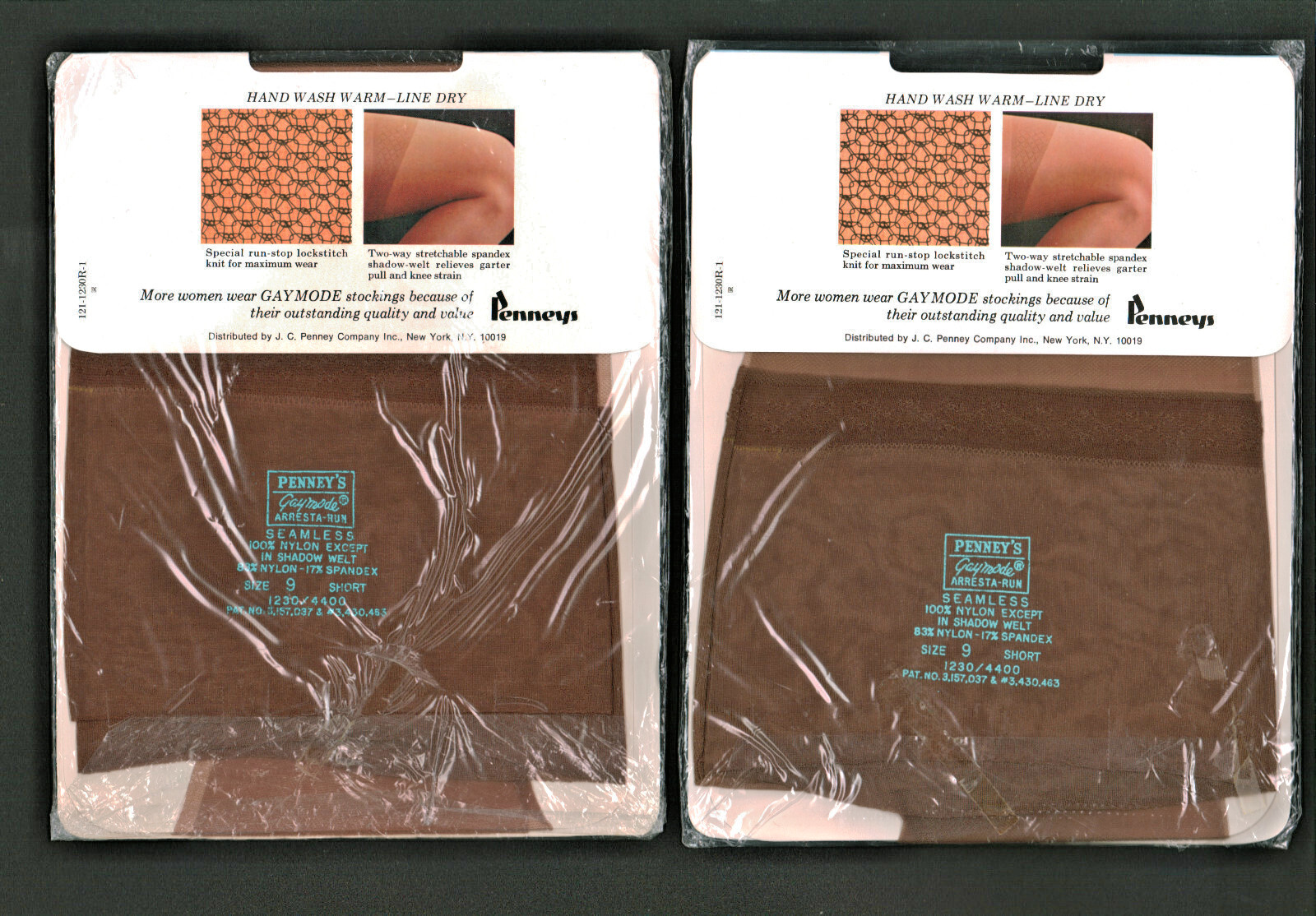 2 PAIRS Gaymode Arresta-Run Mesh Nylon Stockings Beige Sz 9 Short JCPenneys 1960