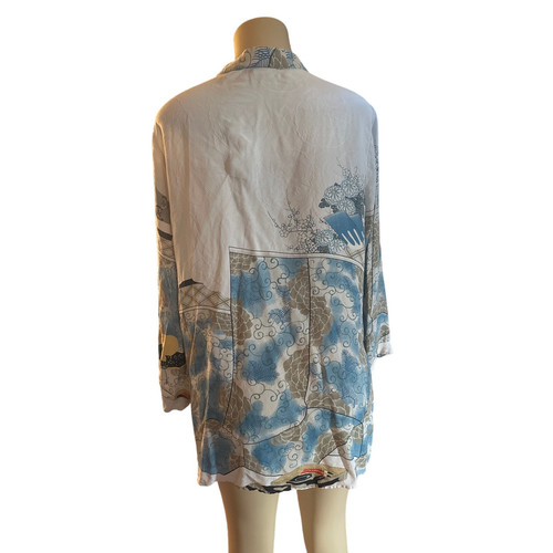 Women 1X Citron Santa Monica 100% Silk Tunic Button Shirt Dress Top Asian Print - Picture 4 of 6