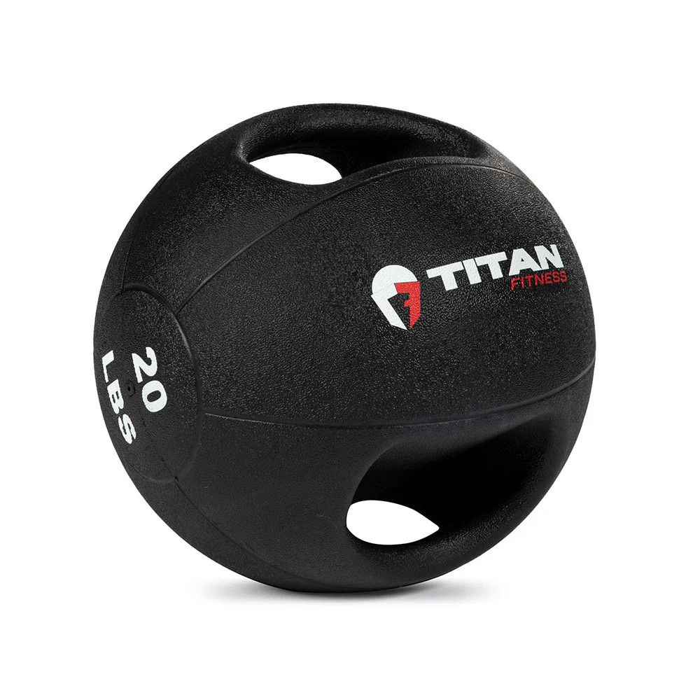 Balón Medicinal Titan Fitness Doble Agarre, 20 LB Pelota de Entrenamiento Pesada con Asas