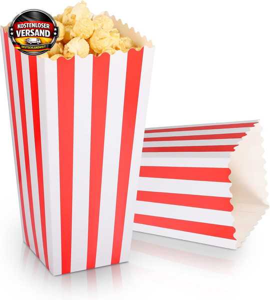 20 Stk. Popcorn TüTen Groß, Popcorn Boxen Rot Weiß Gestreift(19,8X9,6X7 Cm)-image