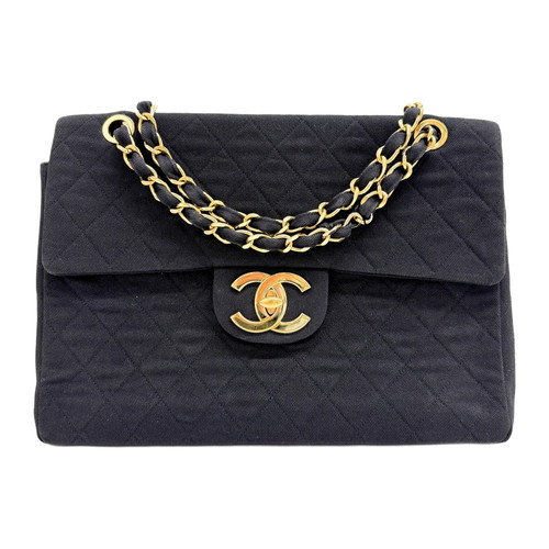 CHANEL Maxi Classic Flap 1989-1991 Matelasse Black Denim Shoulder Bag